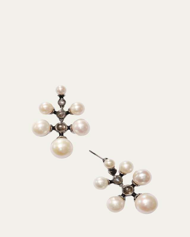 Radiant Earrings with Pearls, Black Moonstone and Enamel